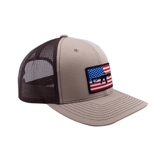 Military hats for men - Black Rifle Coffee Company AR Flag Patch Trucker Hat Tan w/Brown Mesh
