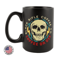 Coffee or Die Skull Mug - Black Front